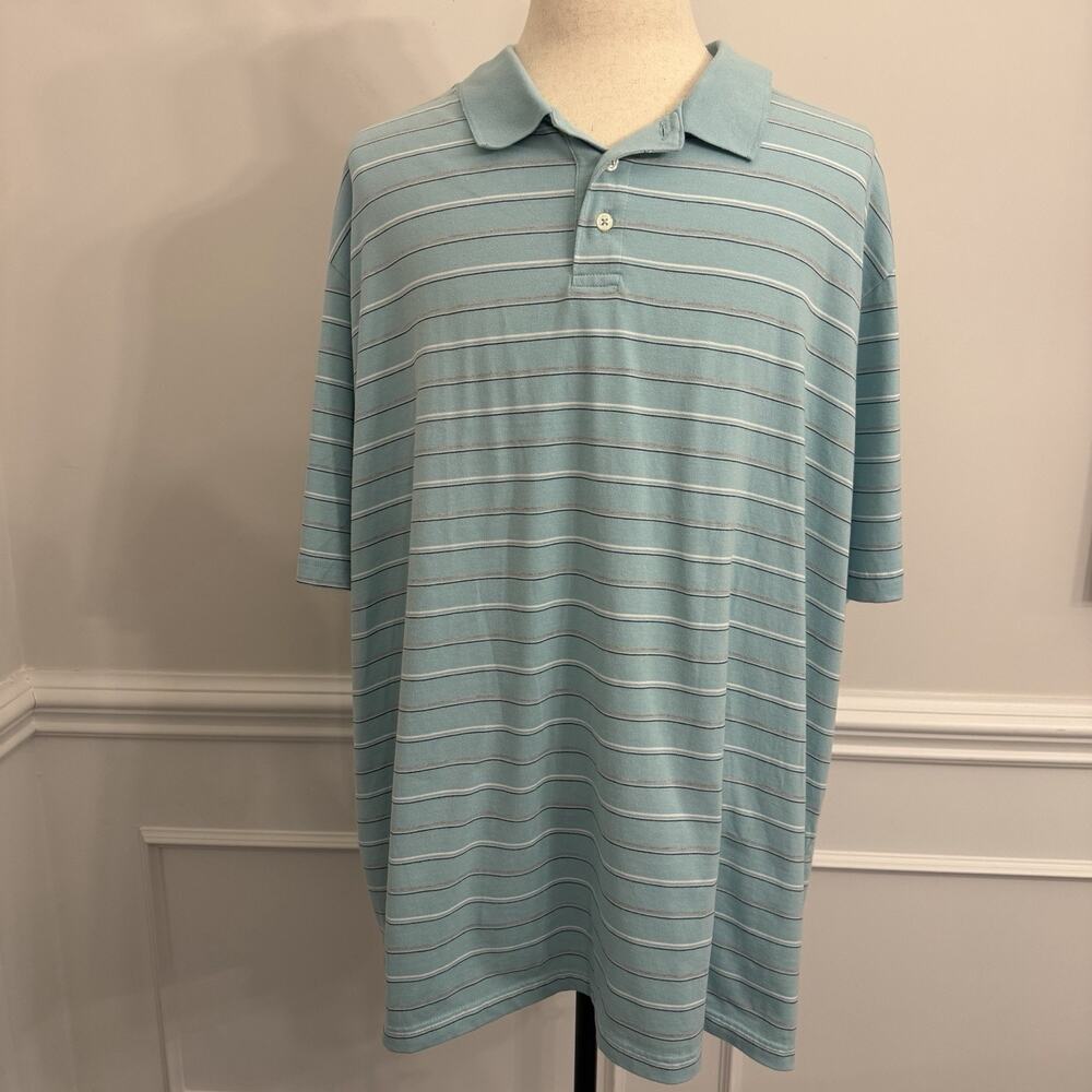 David Taylor Collection Men’s Polo Shirt Size 4XL Blue With Stripes 1/4 Button